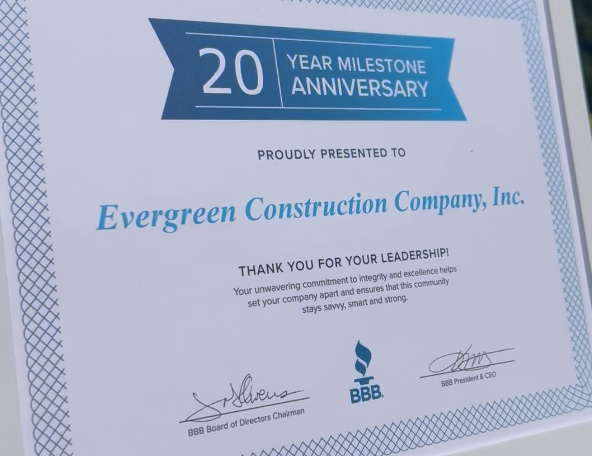 Evergreen Construction: 20 Years of BBB Trust in Minnesota
